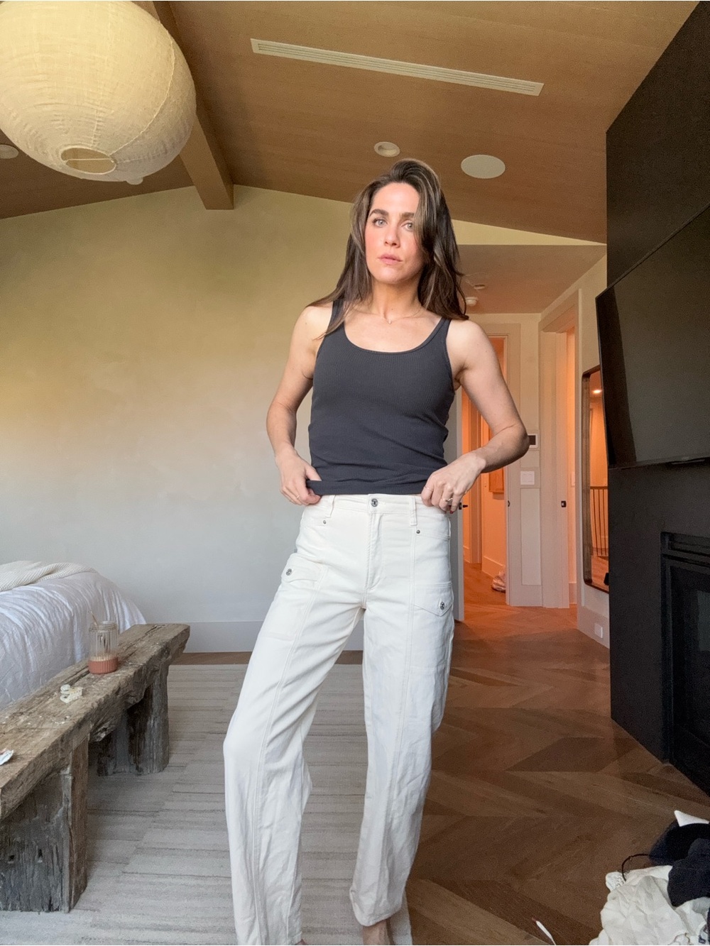 PAIGE Cream High-Rise Button Fly Jeans